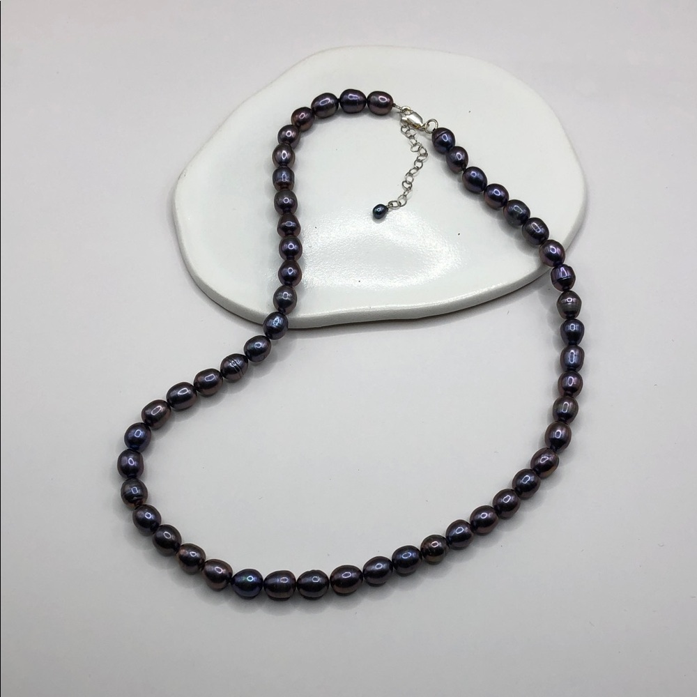 Genuine cultured peacock pearls sterling silver 925 necklace single strand boho.